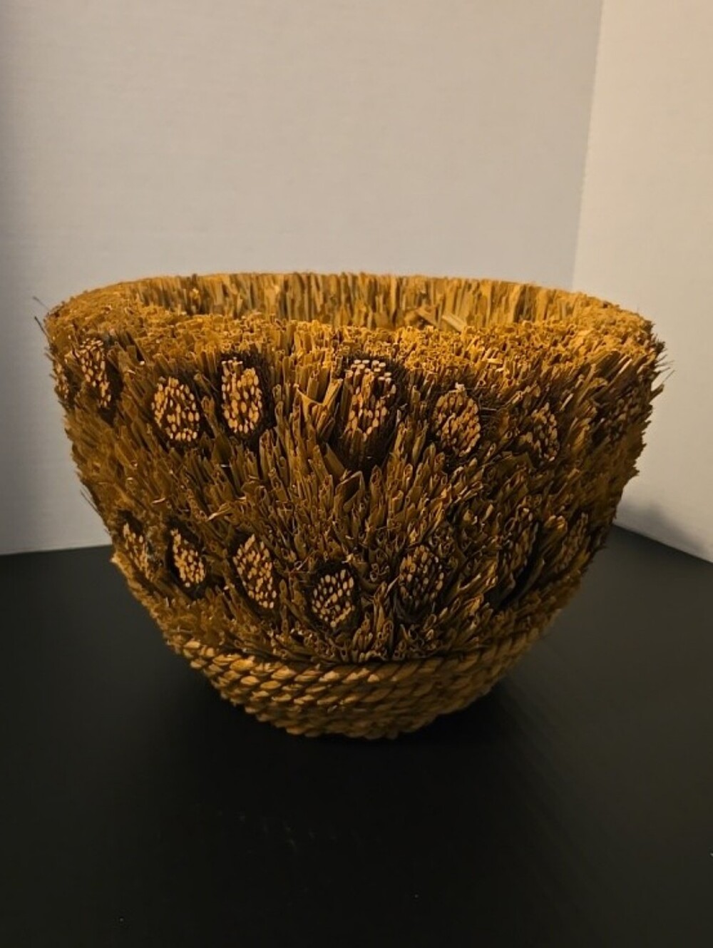 Vintage Handmade Folk Art Straw Rattan Sticj Cabin Planter Pot Basket MCM